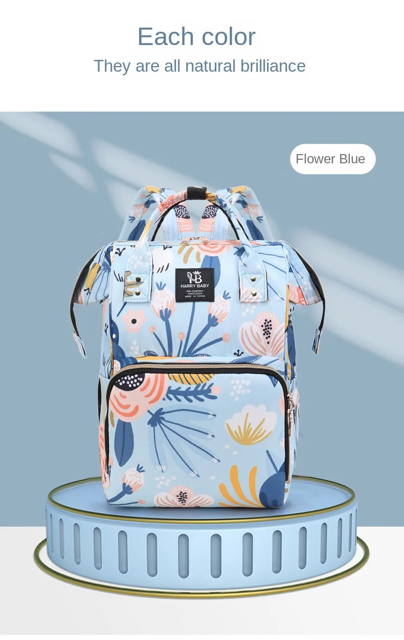 All-in-One Diaper Bag Flowers Blue