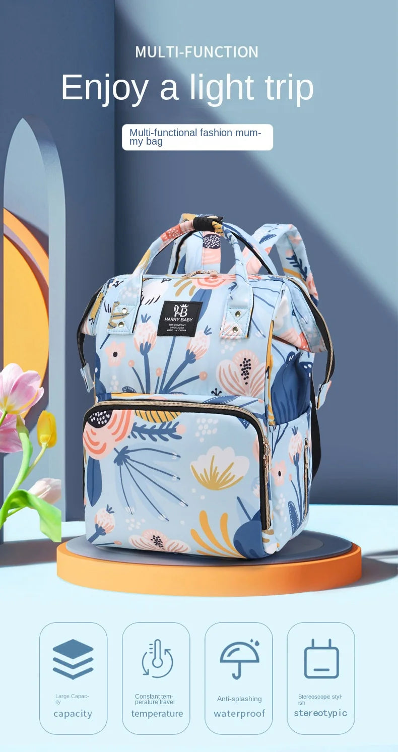 All-in-One Diaper Bag Flowers Blue